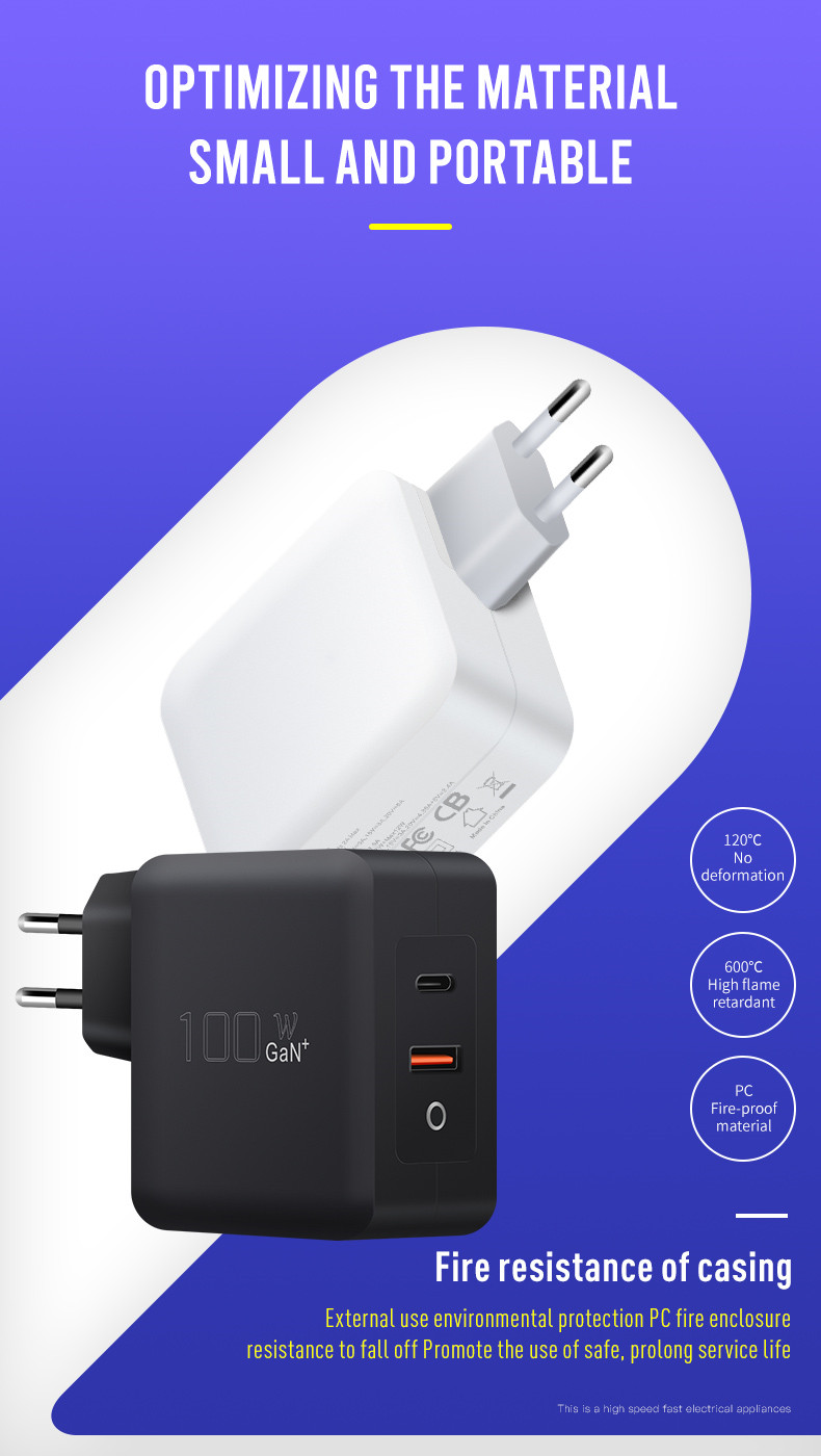 100W 120W 140W GaN Two Port Us Plug Black White USB C Pd Wall Charger for Samsung Huawei Apple(图6)