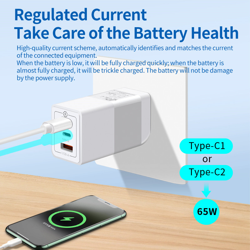 Pd QC3.0 3 Port Charger USB C Quick Charge Fast USB Charger GaN Adapter 65W GaN Charger r(图4)